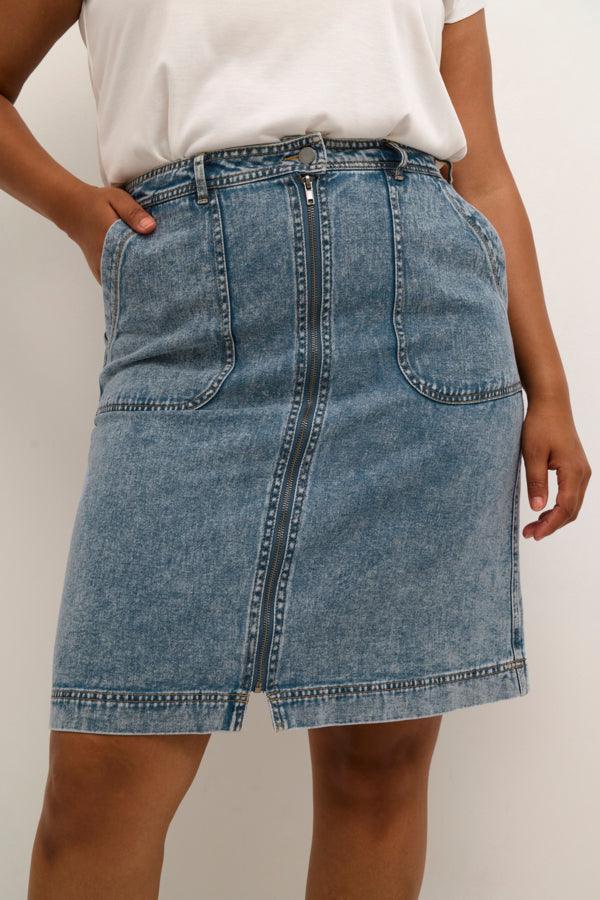 KCSina Denim Skirt - Washed Blue Denim - Kaffe Curve - London Bazar