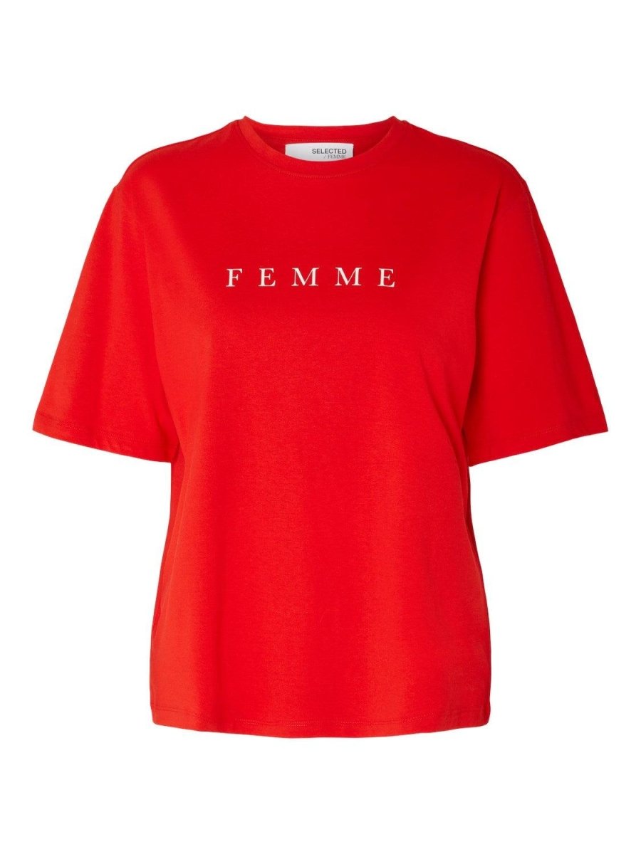 SLFVILJA SS PRINTED TEE - Flame Scarlet - Selected Femme - London Bazar